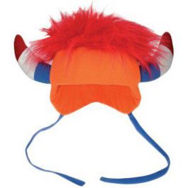 Kroniek Marty Fielding kans Harige Oranje hoed met rood wit blauwe horens