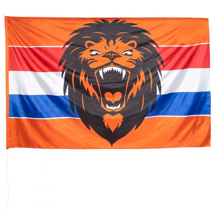 Manifesteren Isolator Proficiat Oranje polyester vlag met opdruk brullende leeuw en Nederlandse vlag XXL -  deoranjeartikelenshop